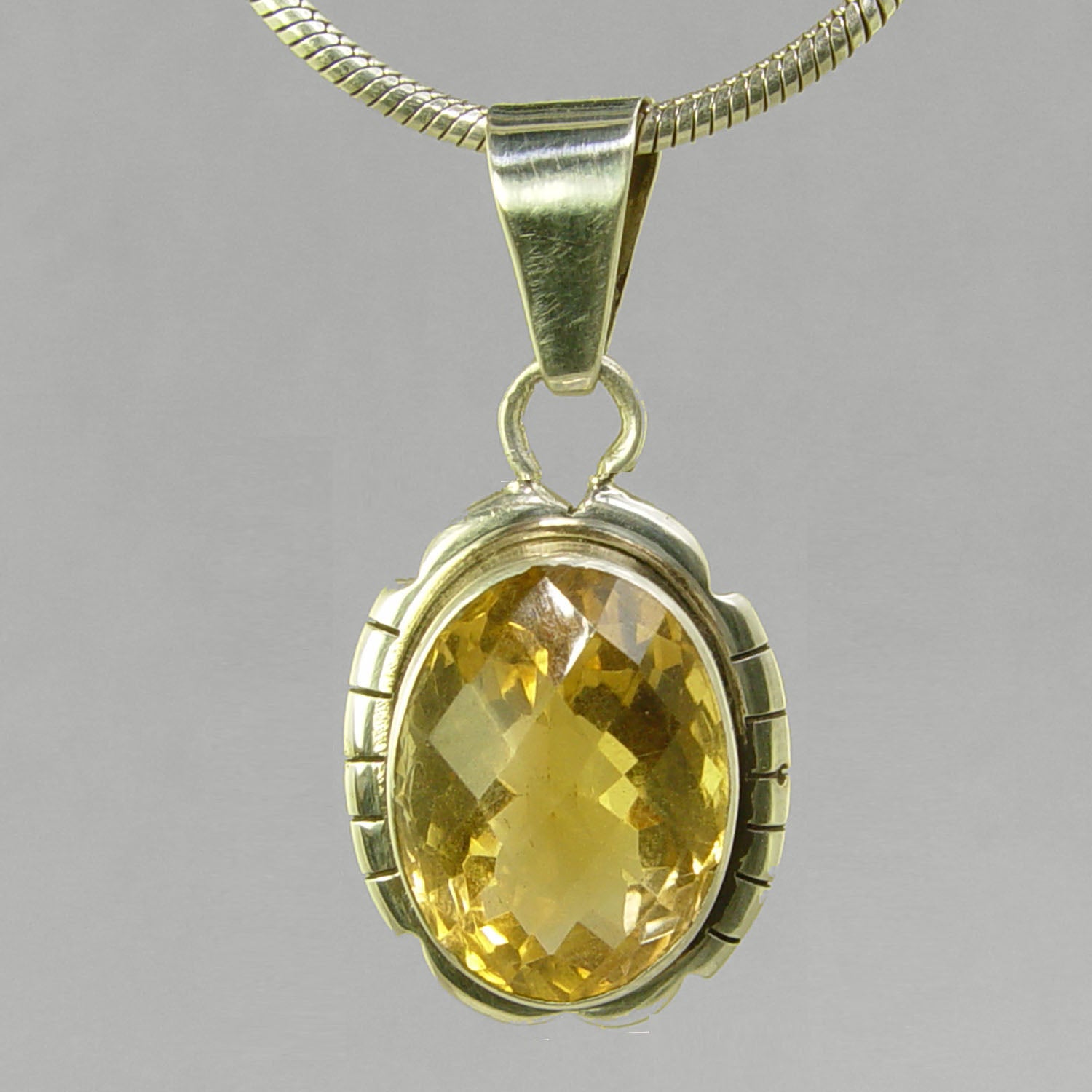 Citrine 10 ct Oval Fancy Bezel Set Sterling Silver Pendant