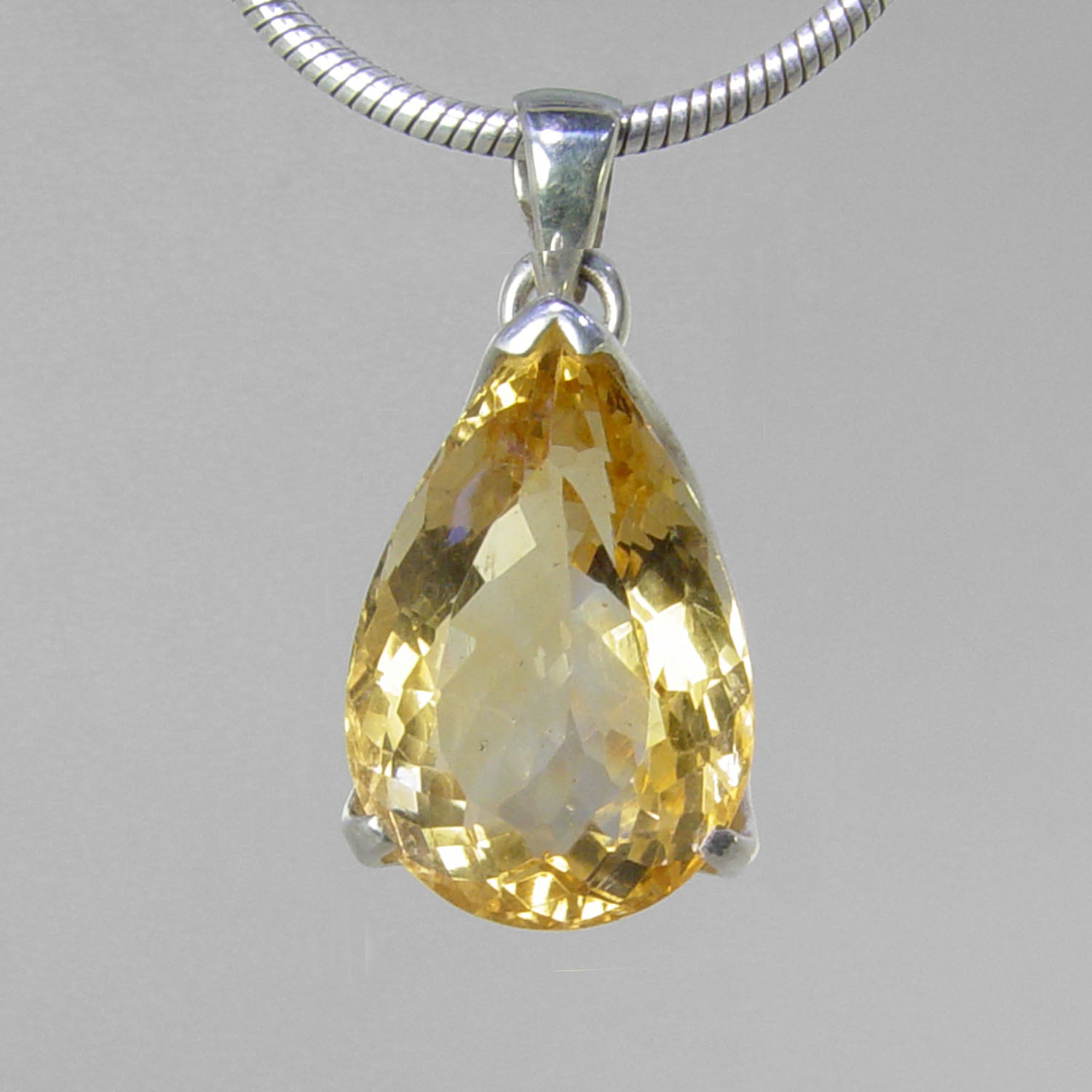 Citrine 16.4 ct Faceted Pear Sterling Silver Pendant