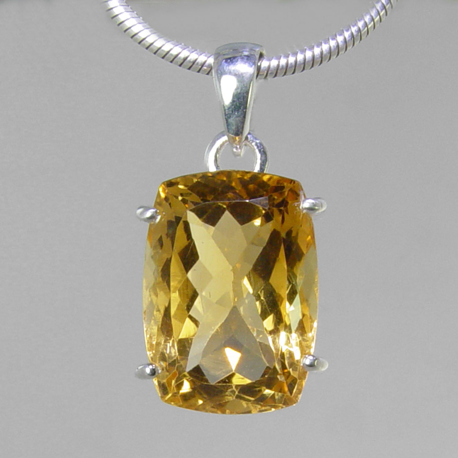 Citrine 19.5 ct Faceted Antique Emerald Sterling Silver Pendant