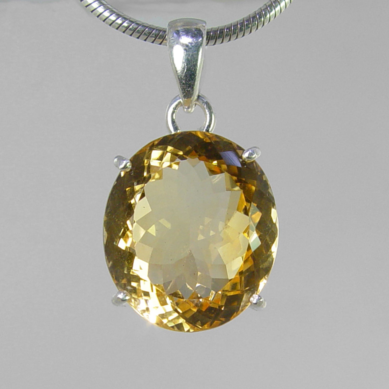 Citrine 23.3 ct Faceted Oval Sterling Silver Pendant