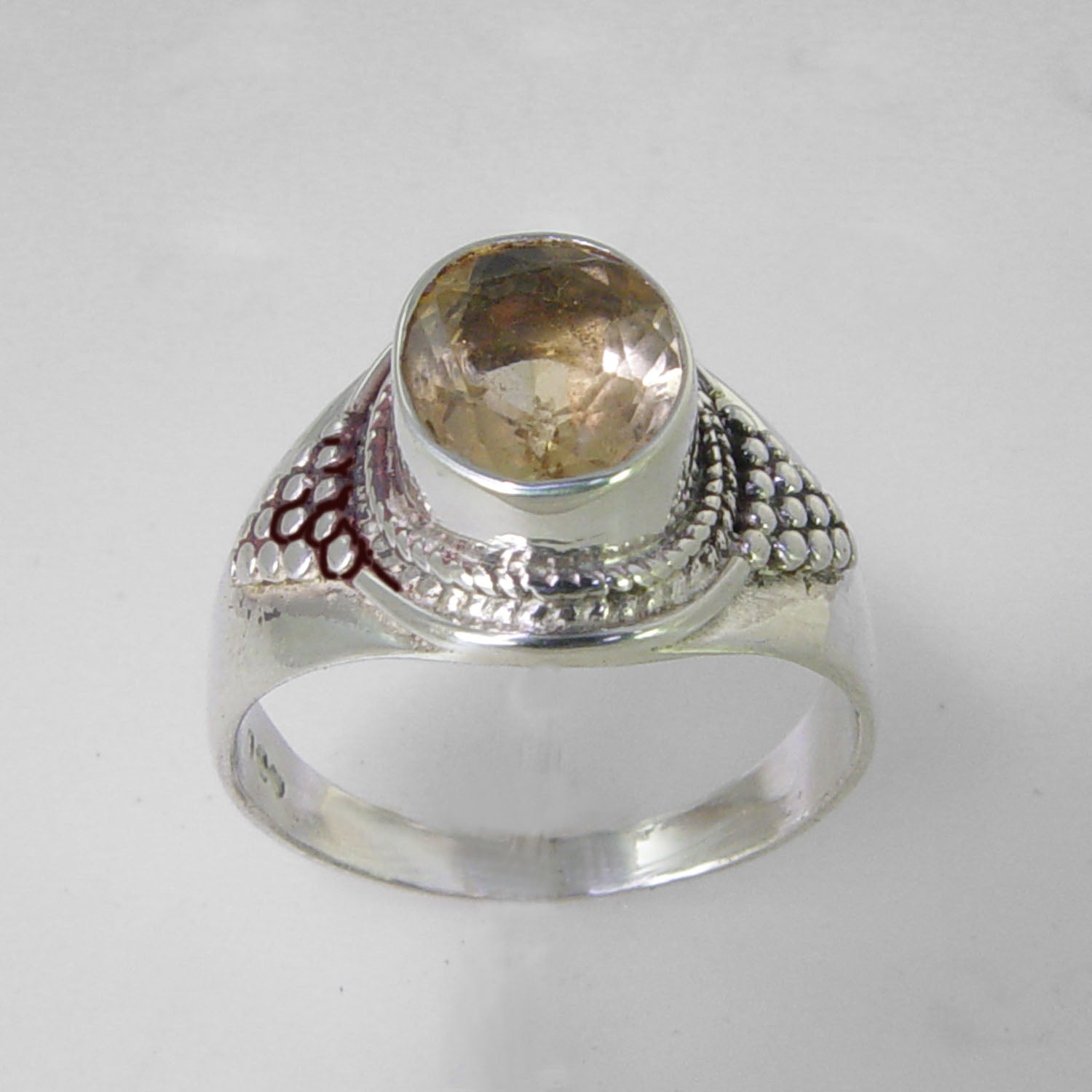 Citrine 2.5 ct Oval Bezel Sterling Silver Fancy Shank Ring, Size 8.5