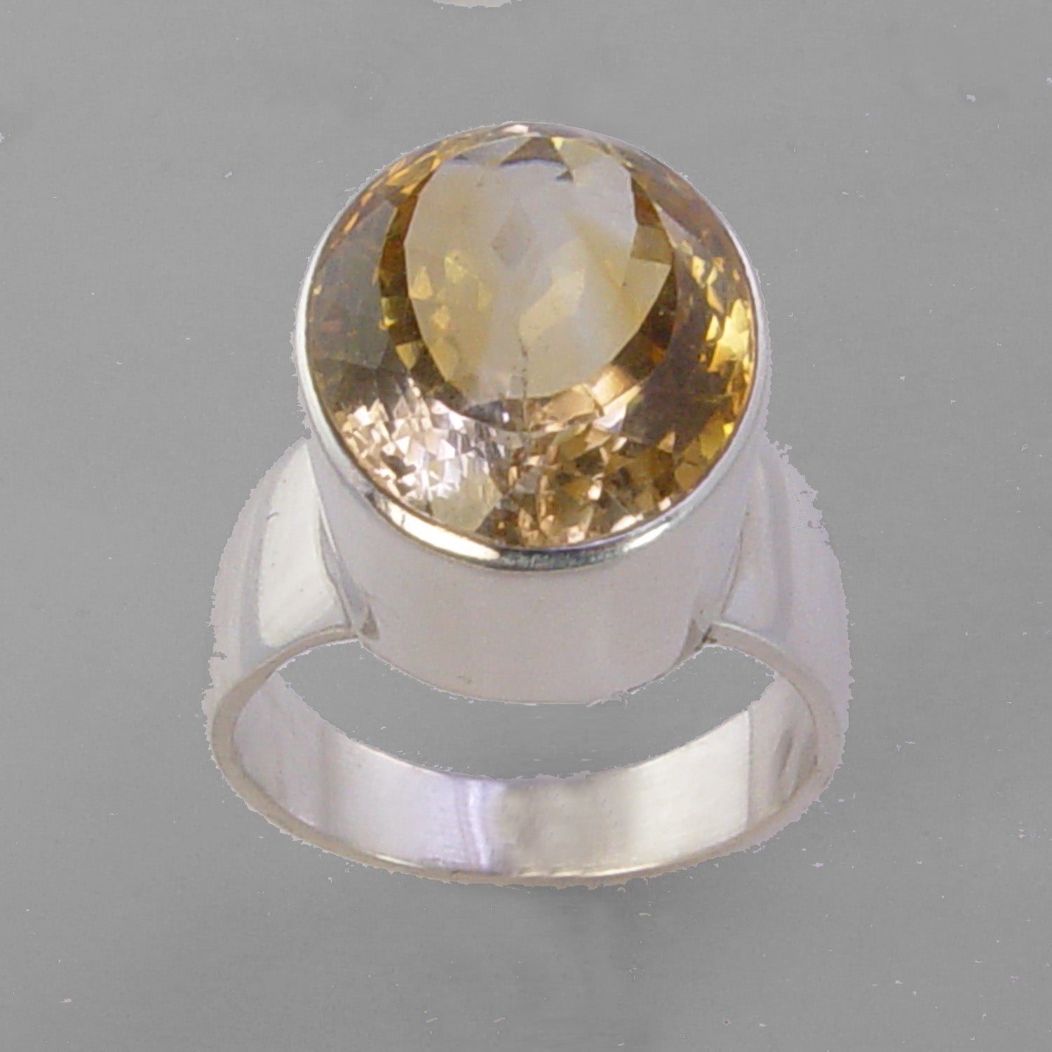 Citrine 15 ct Oval Bezel Set Sterling Silver Ring, Size 8.5