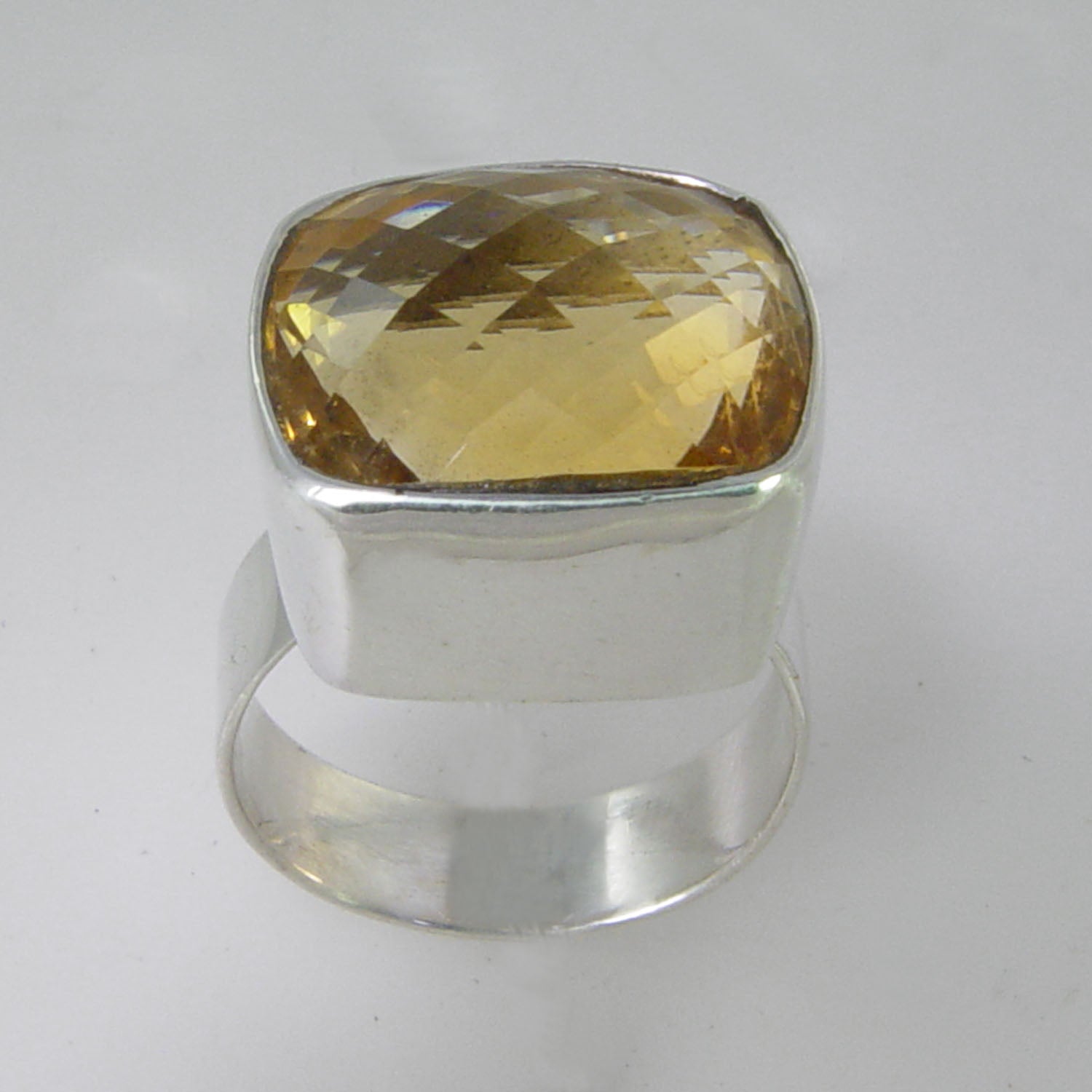 Citrine 16 ct Octagon Bezel Set Sterling Silver Ring, Size 7