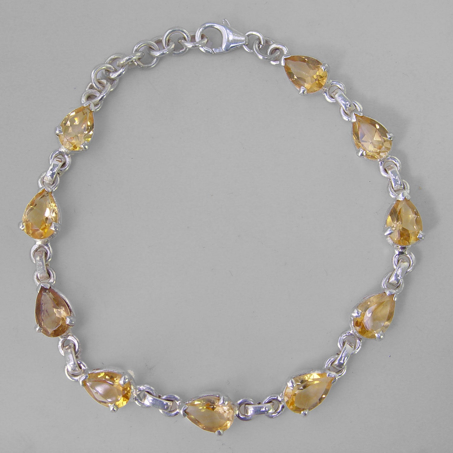 Citrine 10 Faceted Pears Prong Set Sterling Silver Link Bracelet - 7 CTW
