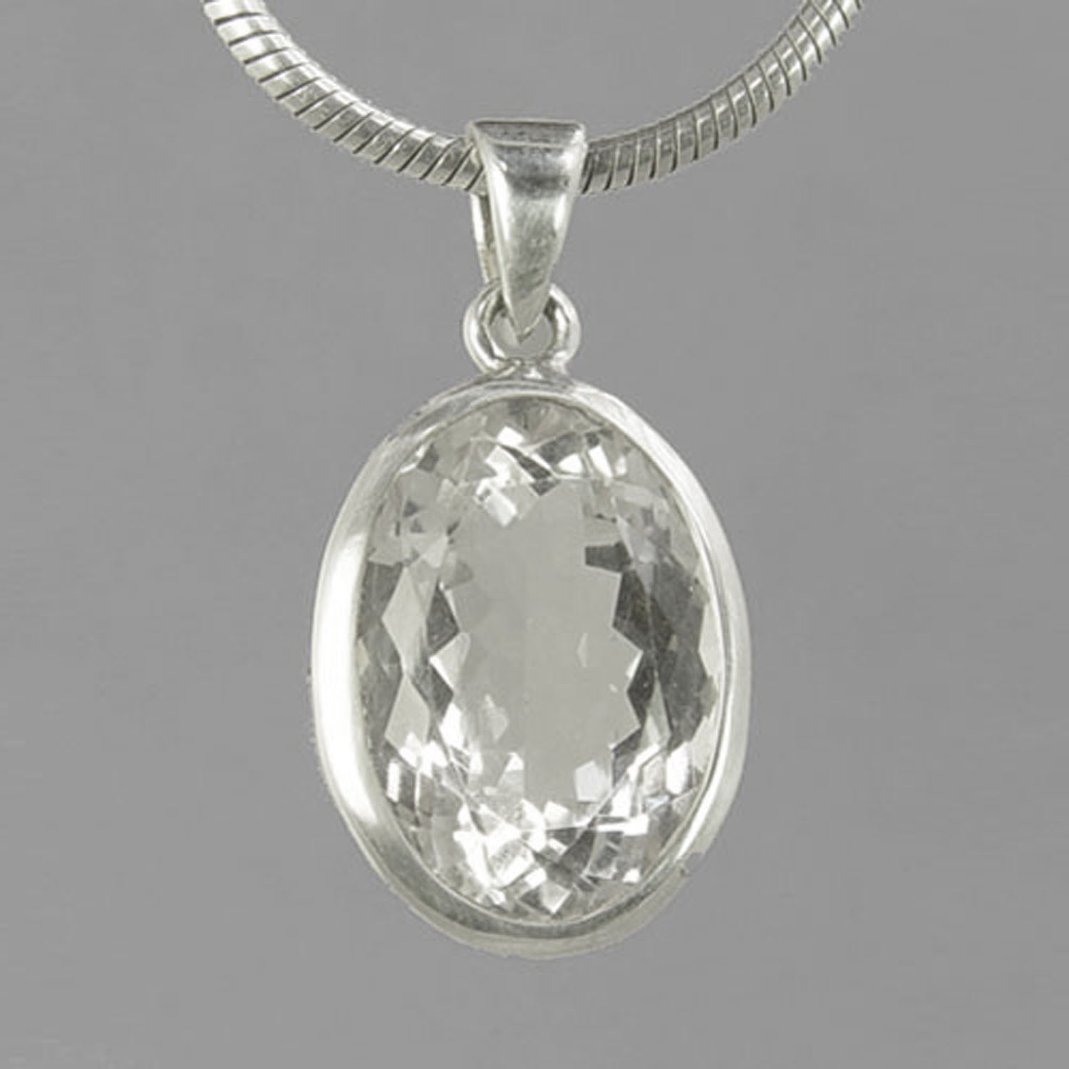 Crystal Quartz  13 ct Oval Fancy Bezel Set Sterling Silver Pendant