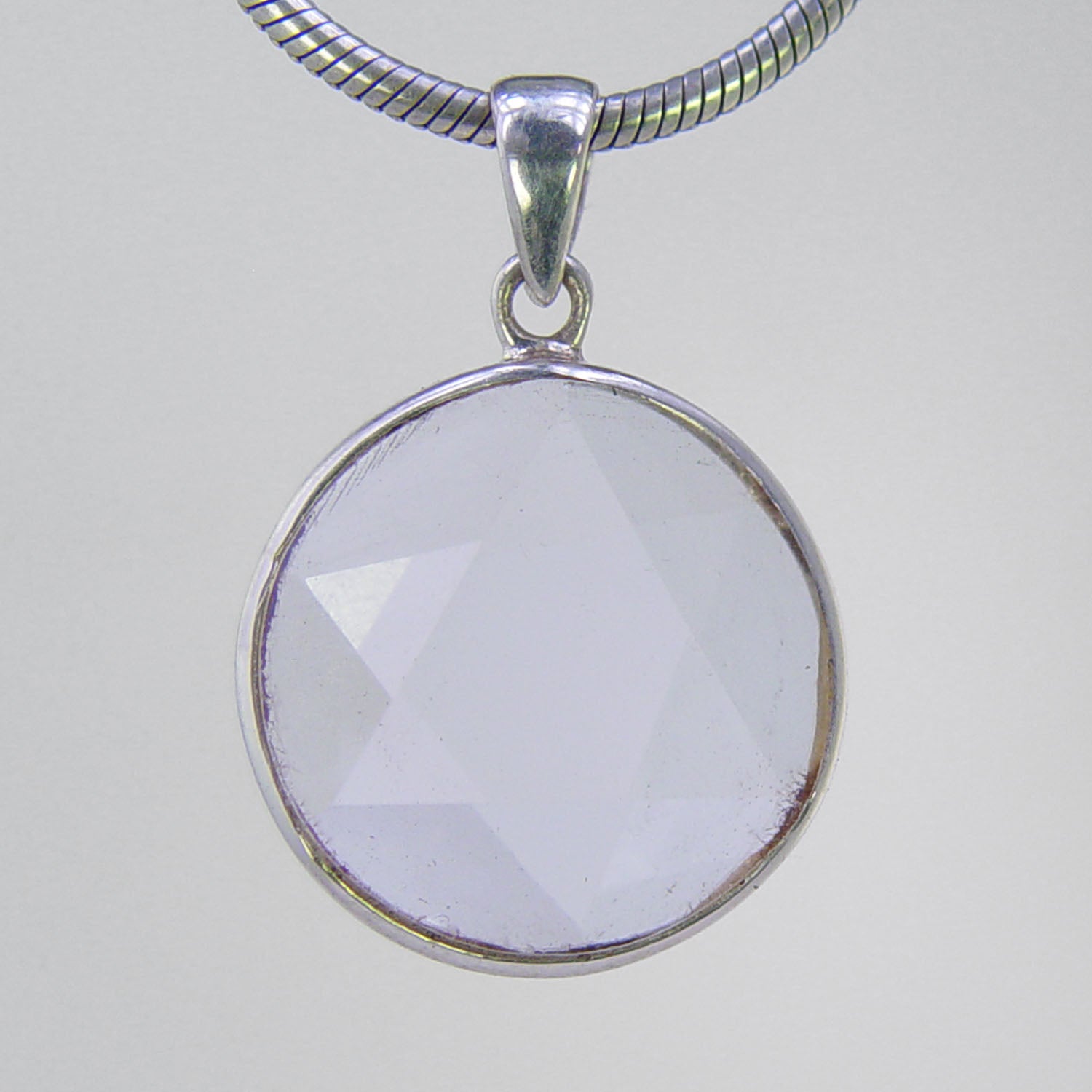 Crystal Quartz  14.5 ct Faceted Star Cut Sterling Silver Bezel Pendant