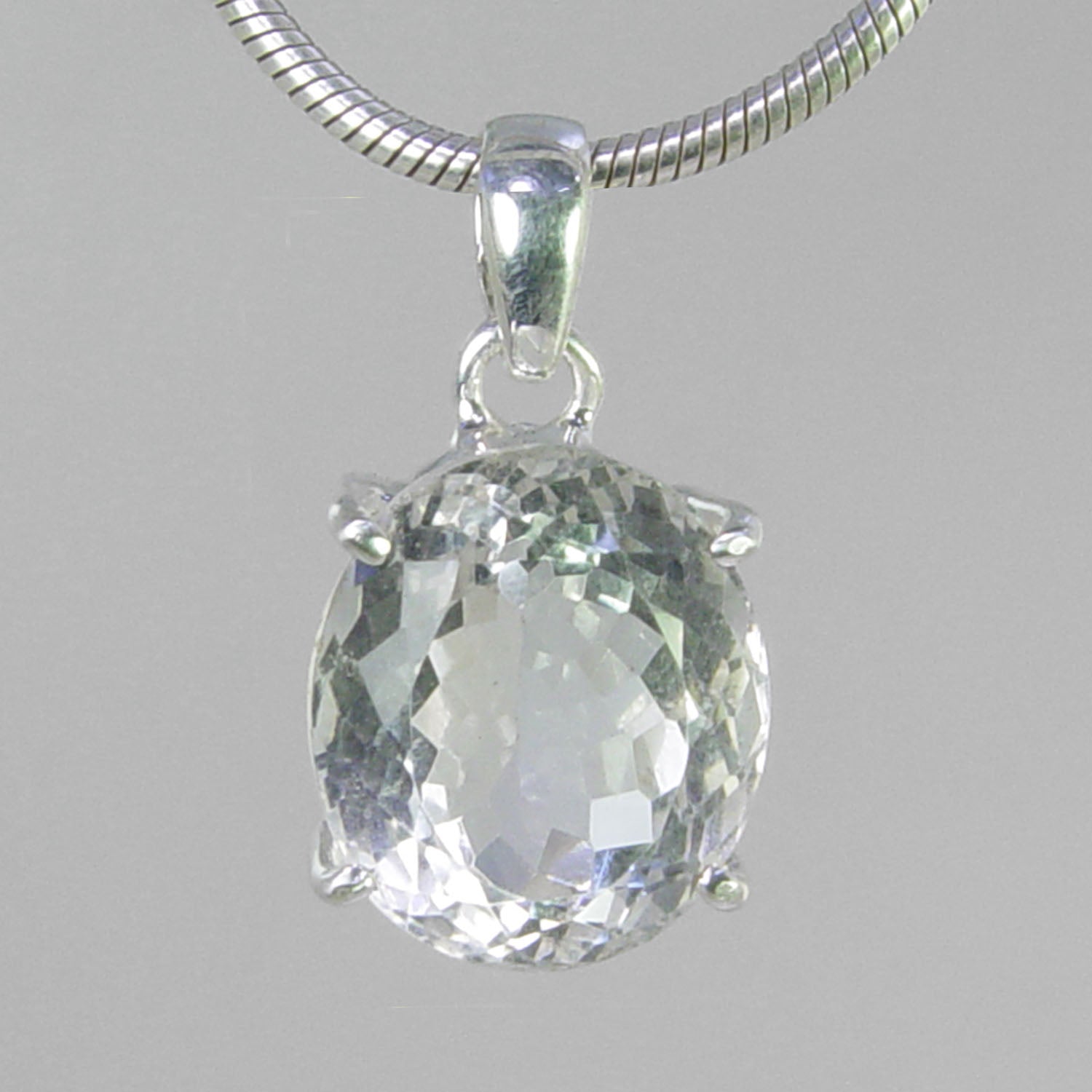 Crystal Quartz  15.9 ct Faceted Oval Sterling Silver Pendant