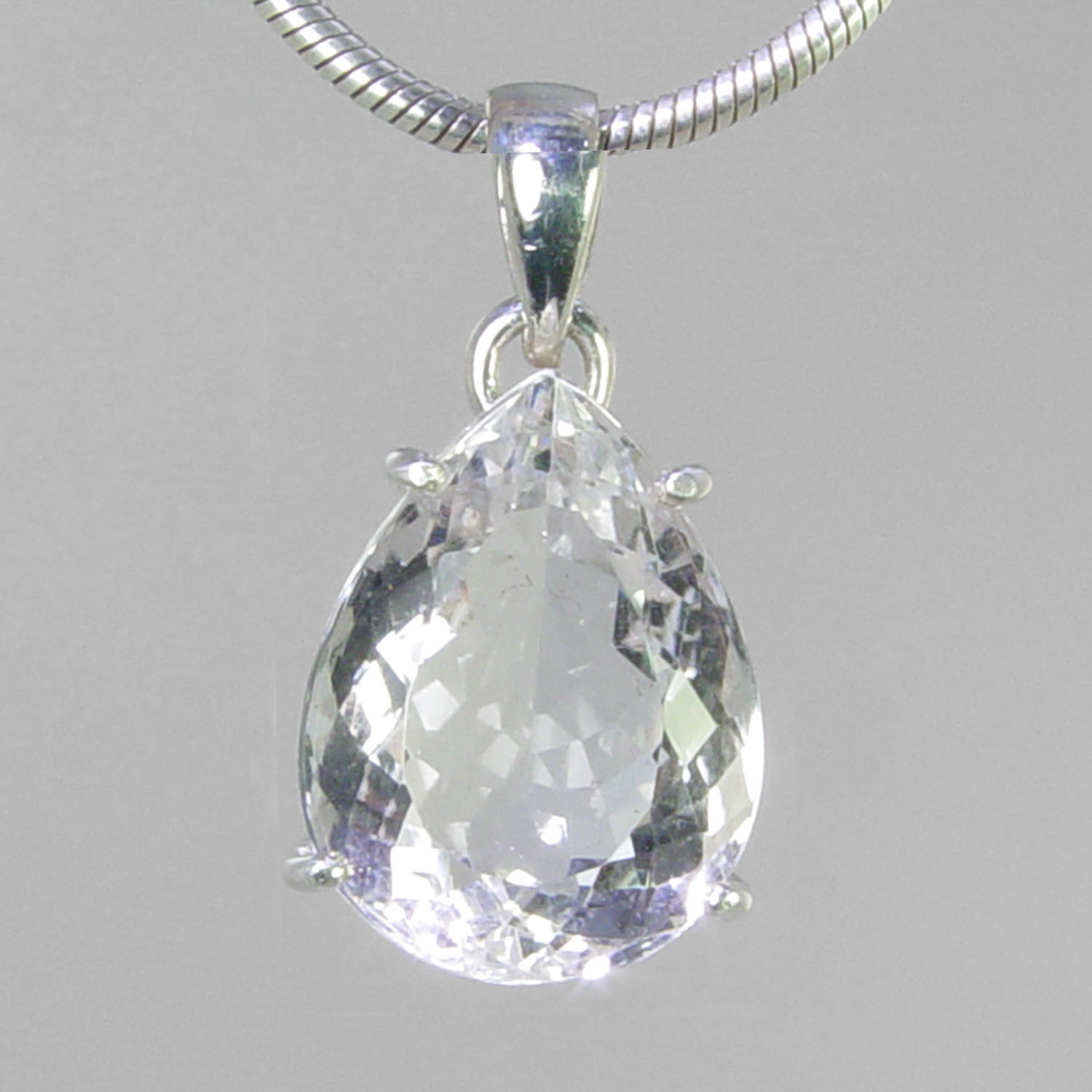 Crystal Quartz 17.2 ct Faceted Pear Shape Sterling Silver Pendant