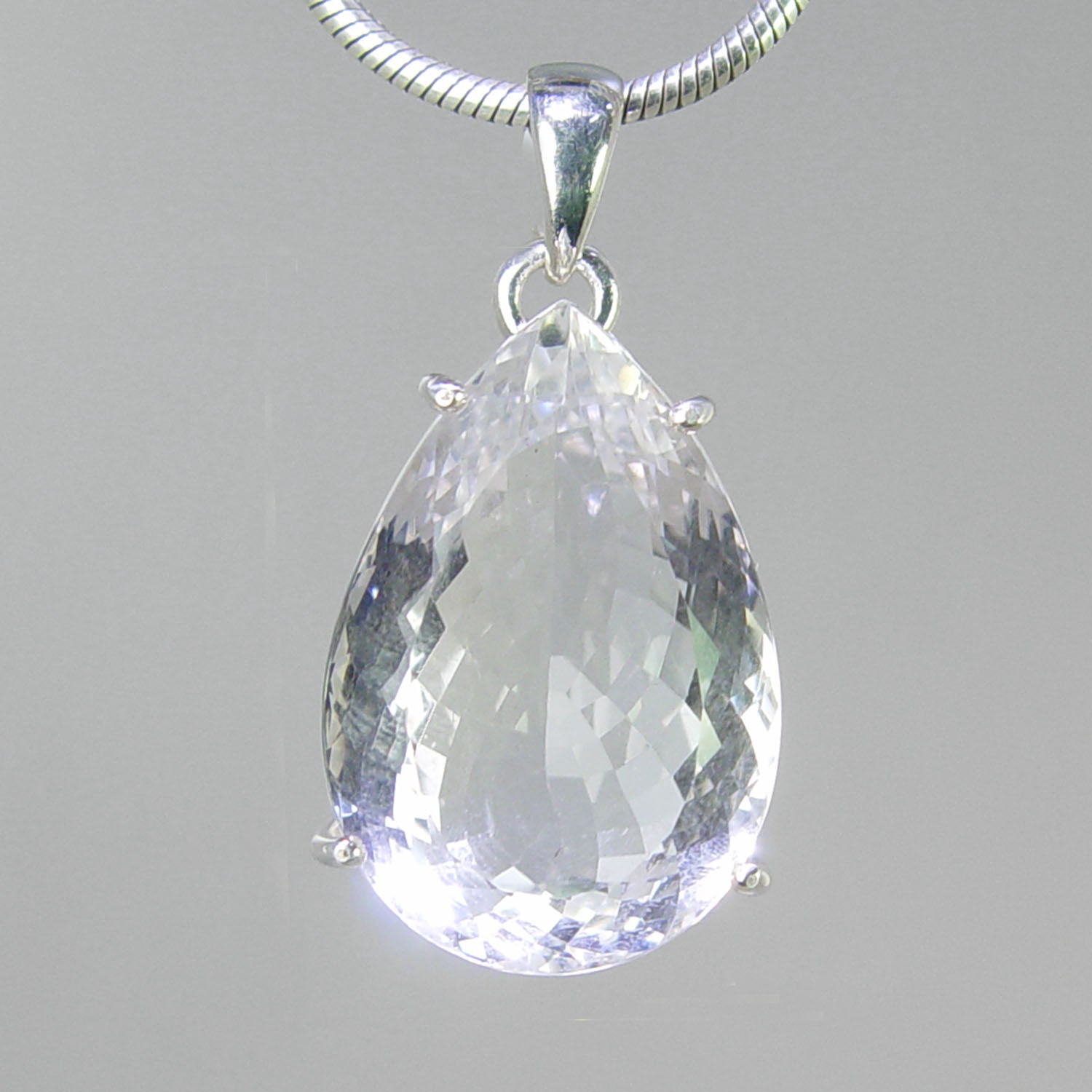 Crystal Quartz 35.7 ct Faceted Pear Shape Sterling Silver Pendant