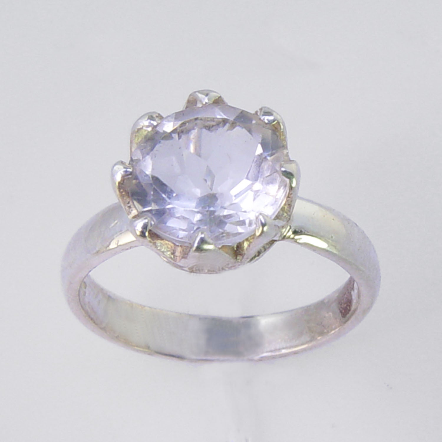 Quartz Crystal 2.45 ct Faceted Round Sterling Silver Ring, Size 7