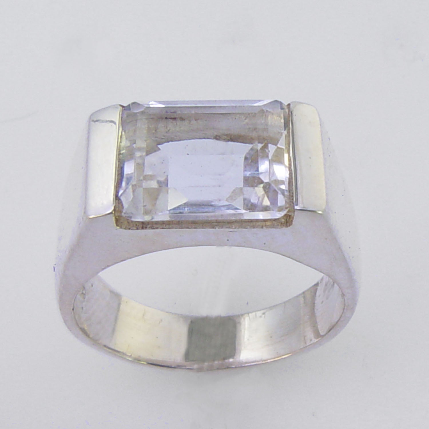 Quartz Crystal 3 ct Faceted Emerald Sterling Silver Ring, Size 6.5