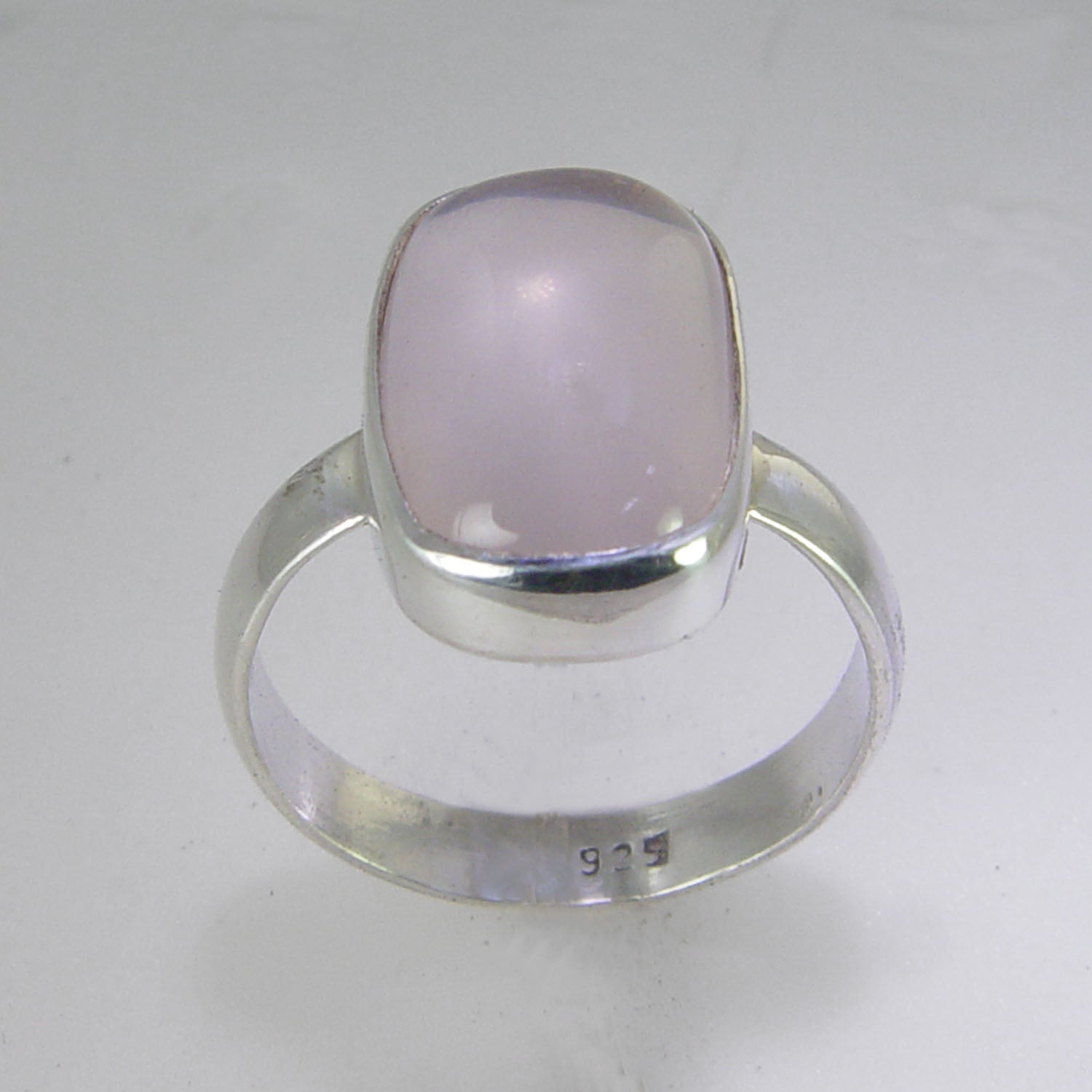 Rose Quartz 6.5 ct Antique Emerald Cab Bezel Set Sterling Silver Ring, Size 7
