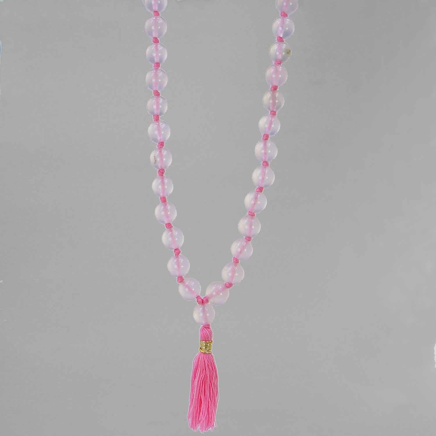 Venus Mala - Rose Quartz Beads Knotted with Pink Tassel, 30" Mala