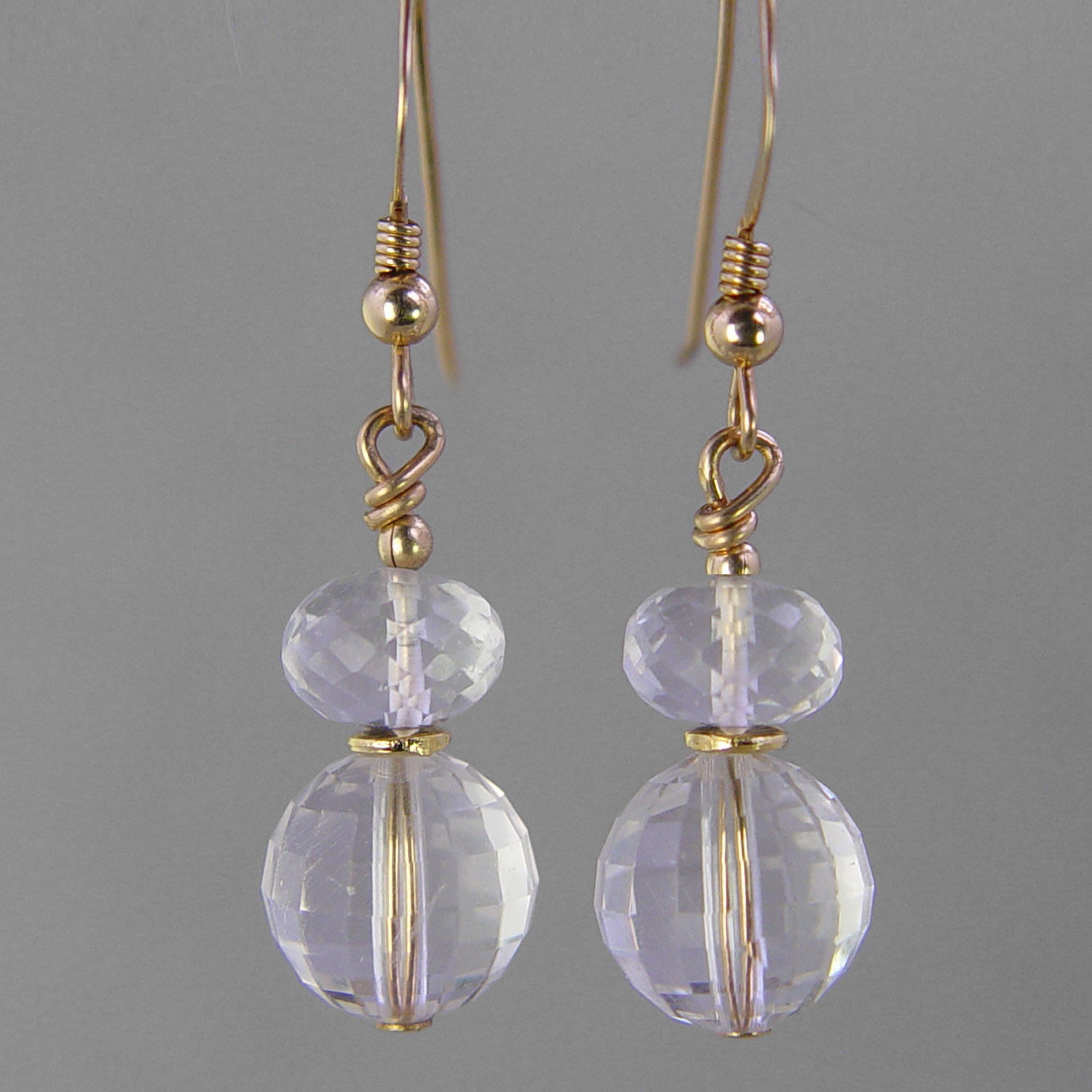Quartz Crystal Faceted Rondelle Drop Earrings