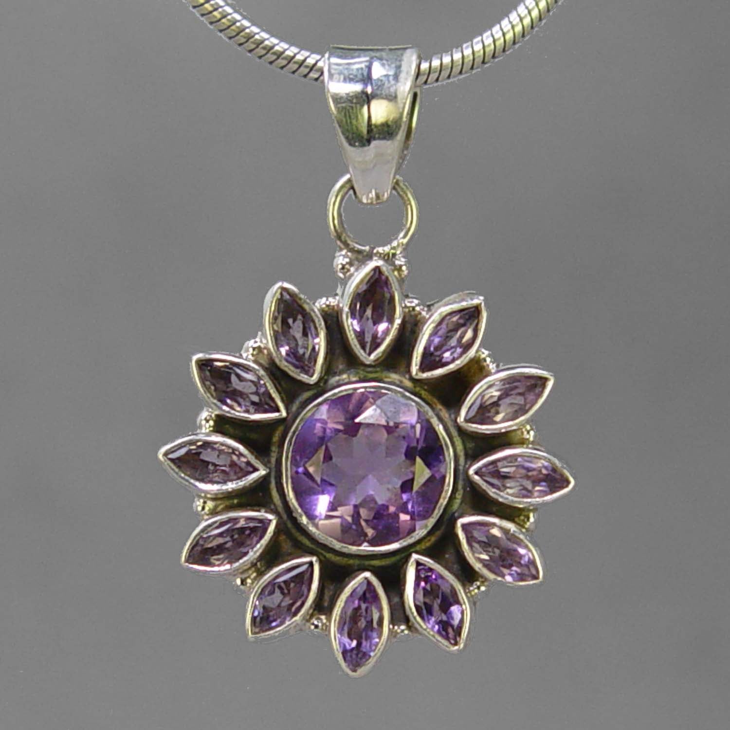 Amethyst 4 ct Round Bezel Set Sterling Silver Pendant