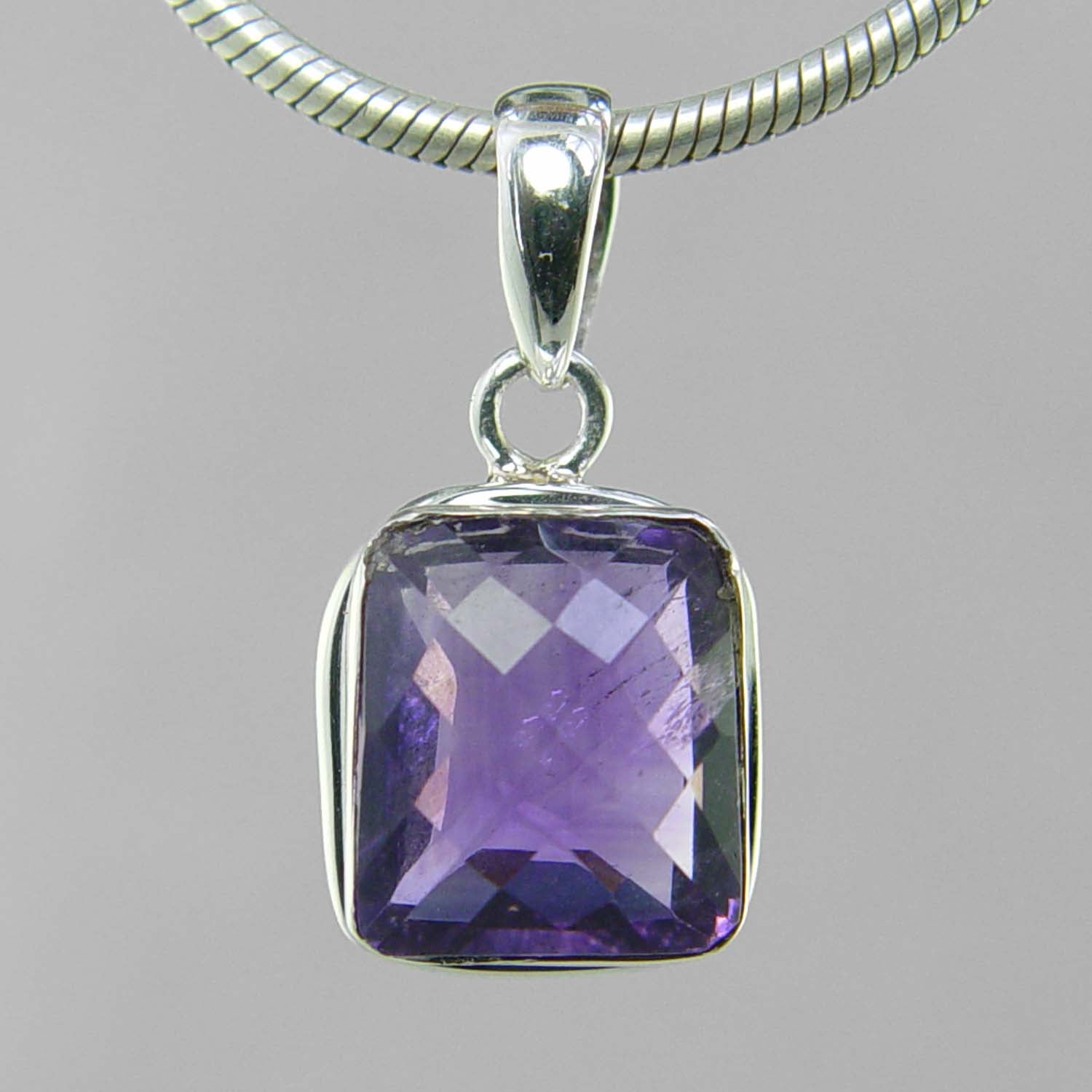 Amethyst 5.5 ct Antique Emerald Bezel Set Sterling Silver Pendant