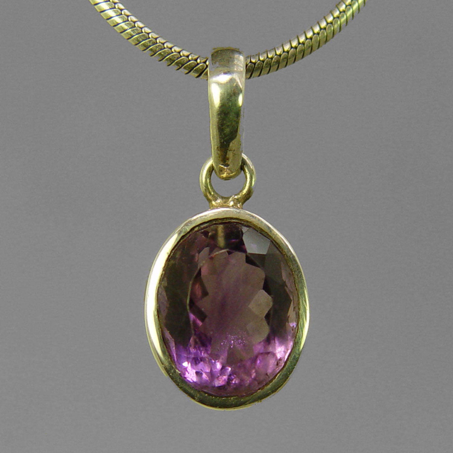 Amethyst 8.5 ct Oval Bezel Set Sterling Silver Pendant