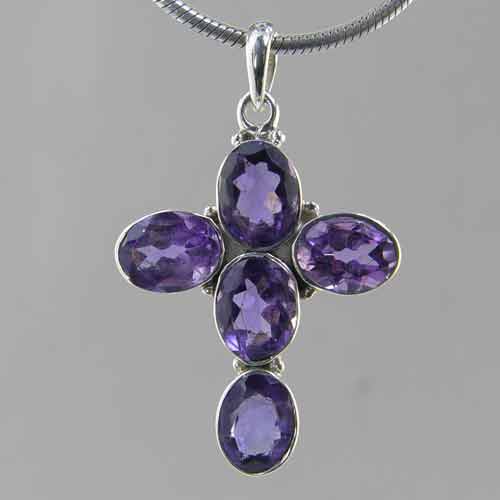 Amethyst 8.5 ctw Cross Sterling Silver Pendant