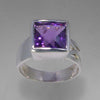 Amethyst 5 ct Square Cut Bezel Set Sterling Silver Ring, Size 7