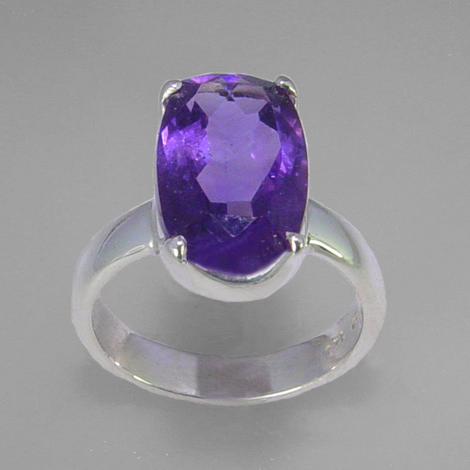 Amethyst 5.8 ct Antique Emerald Cut Sterling Silver Ring, Size 7.5