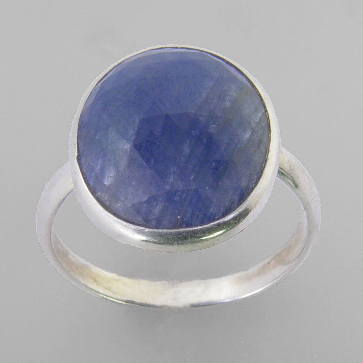 Blue Sapphire 6 ct Faceted Oval Cab Sterling Silver Ring, Size 7.75