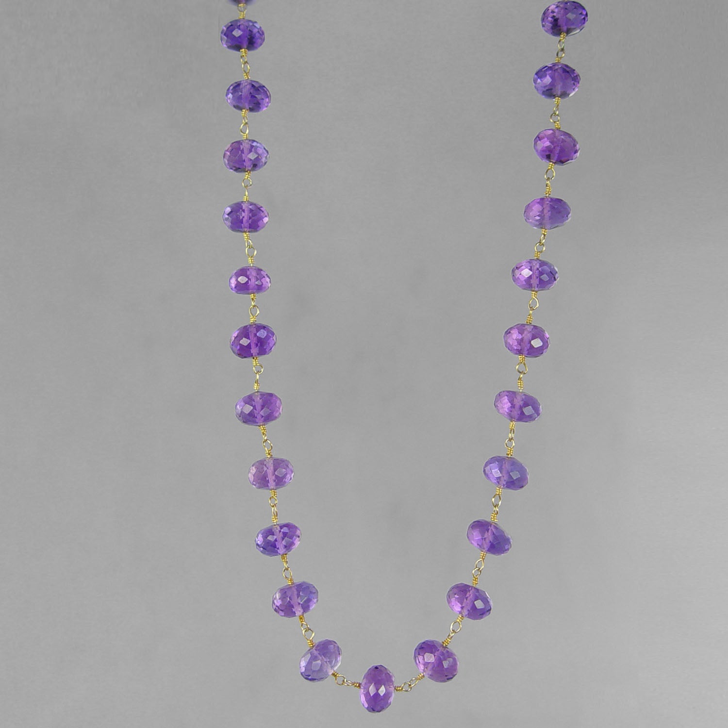 Amethyst Faceted Rondelle Beads on Gold Filled Wire 18" Necklace