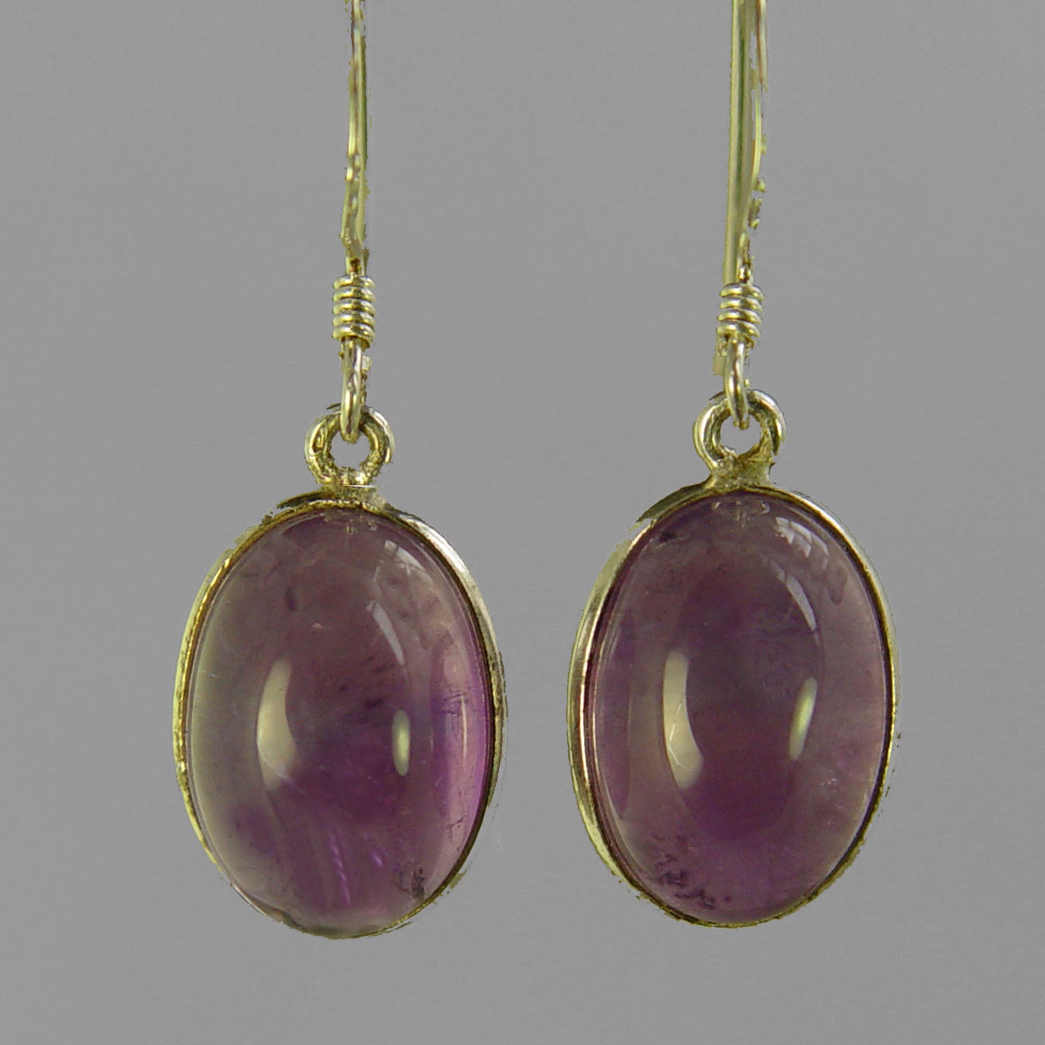 Amethyst Oval Cab Sterling Silver Earrings - 10 CTW