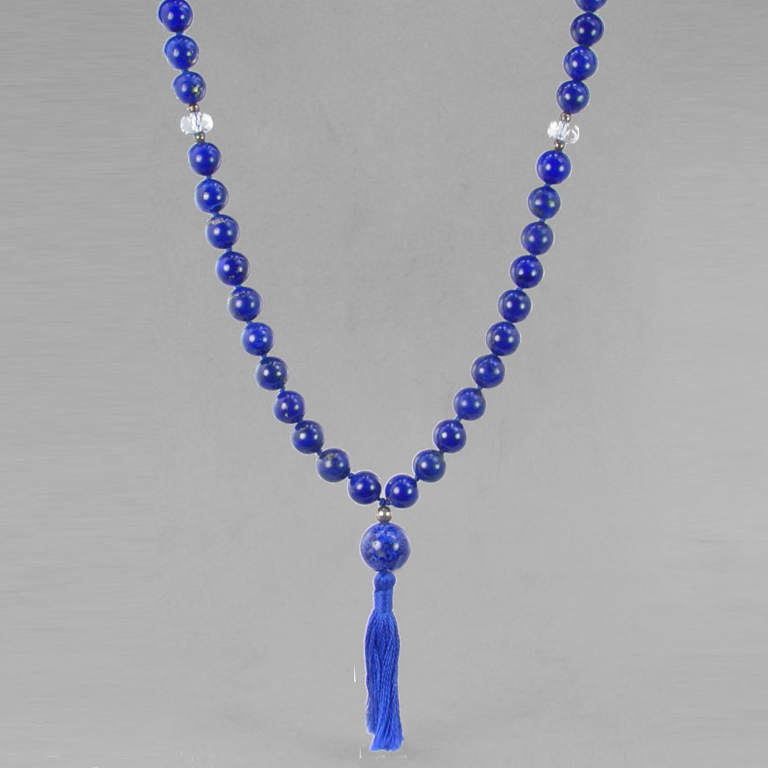 Saturn Mala - Lapis Beads With Crystal Counter Beads