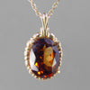 Red Orange Zircon 10 ct Faceted Oval 14KY Gold Pendant