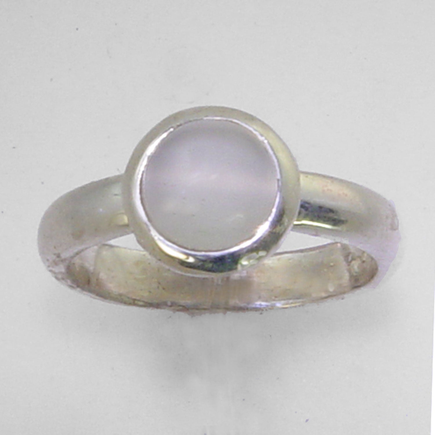 Moonstone Cat's Eye 1.7 ct Round Cab Sterling Silver Ring, Size 7