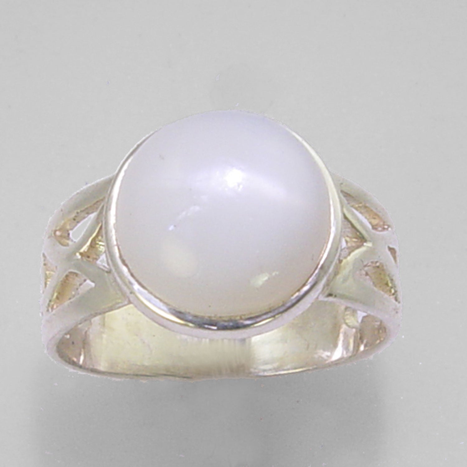Moonstone Cat's Eye 4.35 ct Round Cab Sterling Silver Ring, Size 7