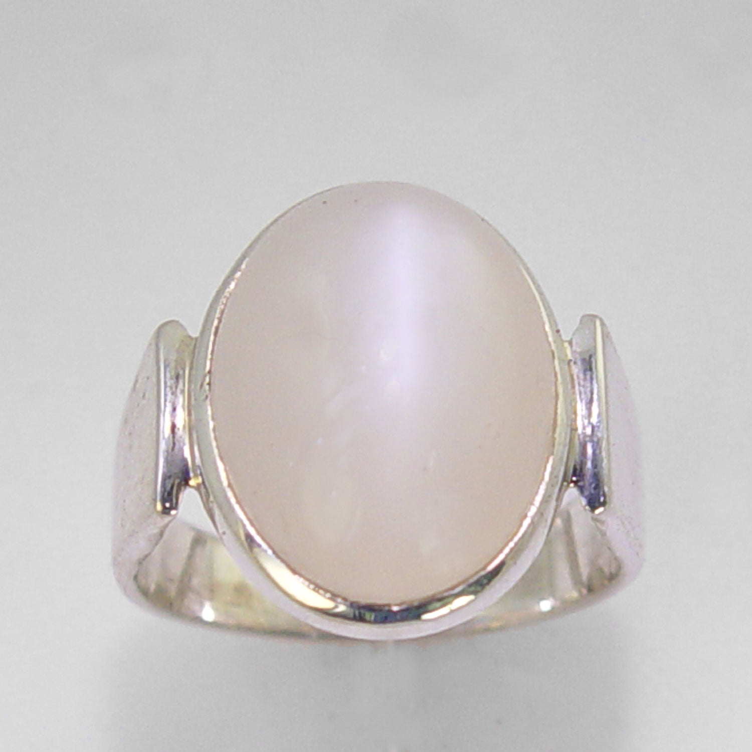Moonstone Cat's Eye 9.3 ct Oval Cab Sterling Silver Ring, Size 8
