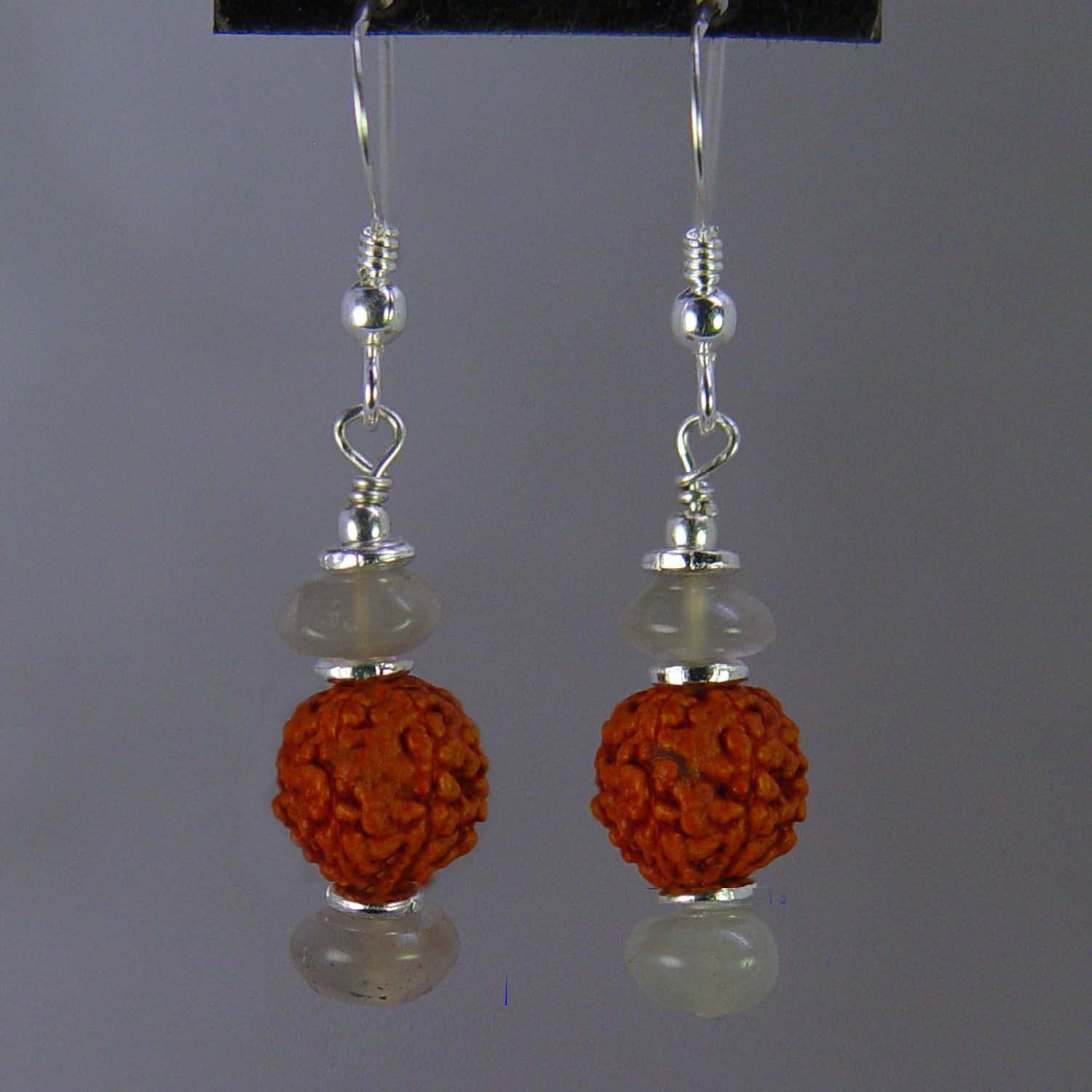 Rudraksha and Chrysoberyl Cats Eye Rondelle Earrings