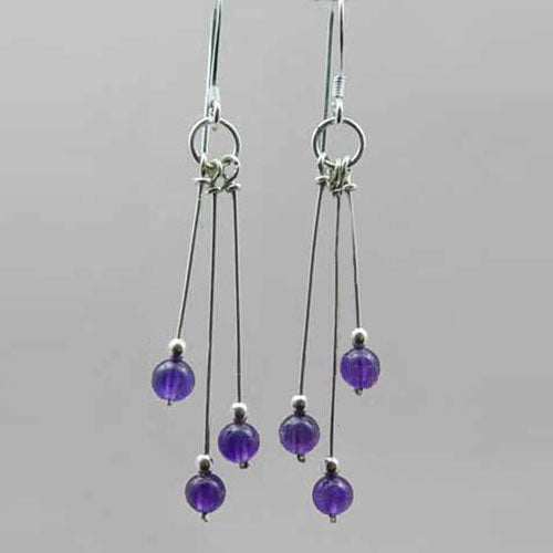 Amethyst Earrings - Long Triple Drop