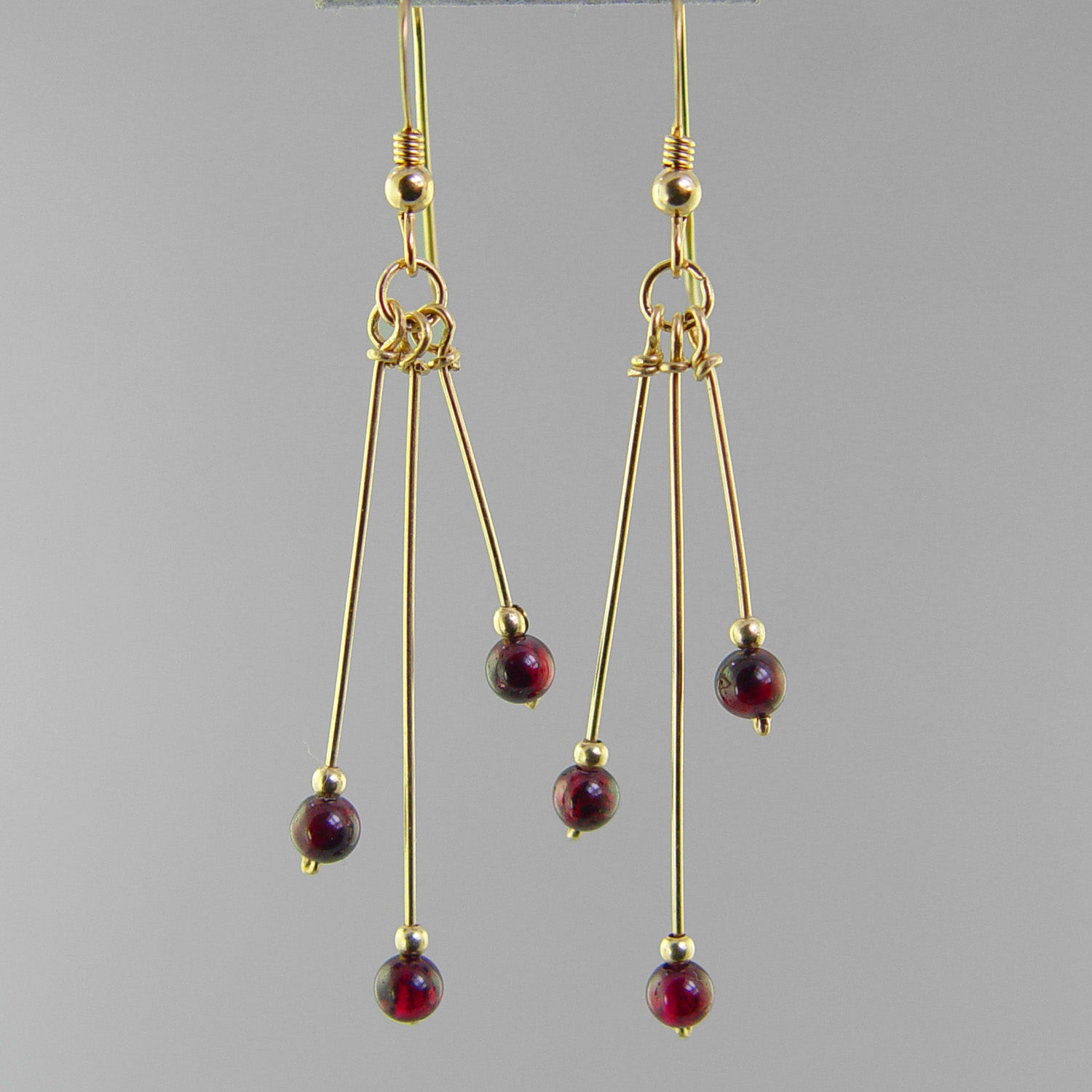 Garnet Long Triple Dangle Earrings