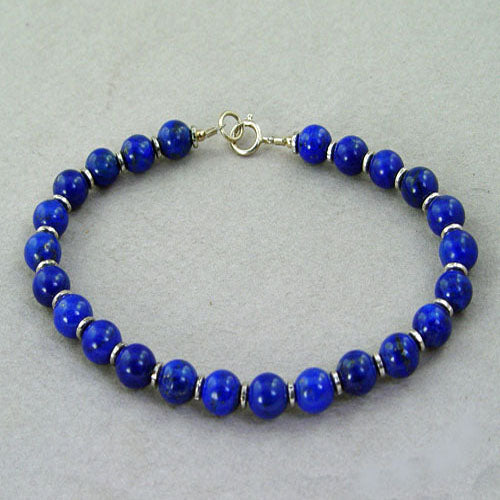 Lapis Round Bead and Accent Bracelet