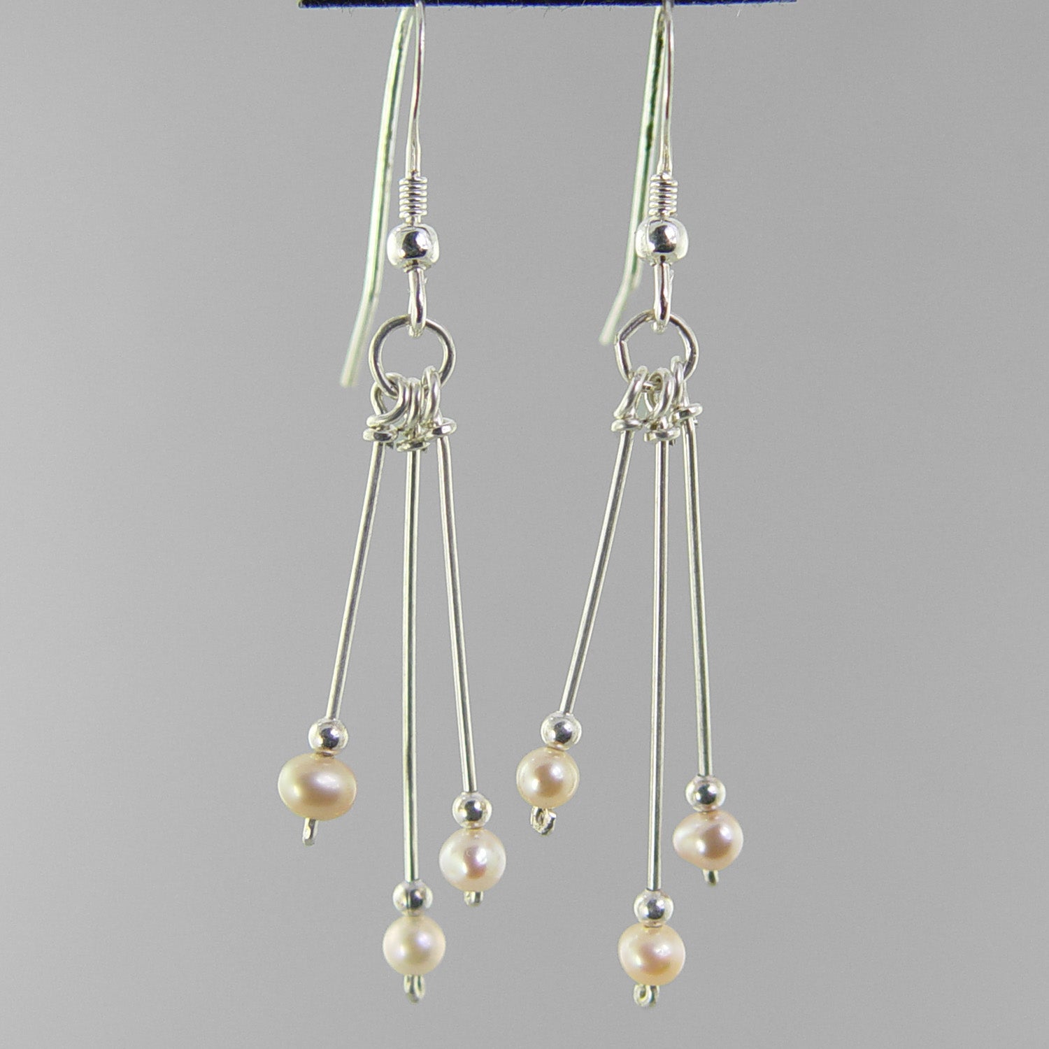 Pearl Long Triple Dangle Sterling Silver Earrings