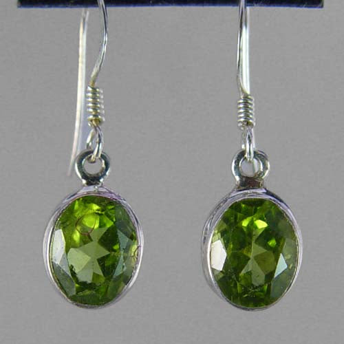 Peridot Faceted Oval Bezel Set Sterling Silver Earrings